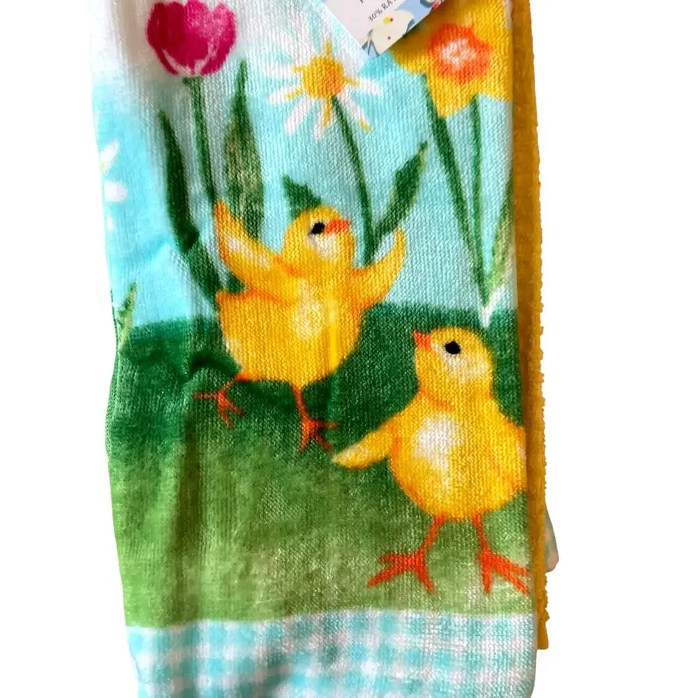 Cynthia Rowley Kitchen Towels Set of 3 Colorful Spring Floral Easter Chicks New
